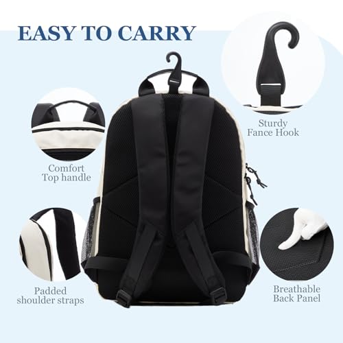Tennis Bag, Tennis Backpack for Women Men 2 Rackets with Insulated Pocket Shoe Compartemnt for Pickleball Tennis - color: Beige