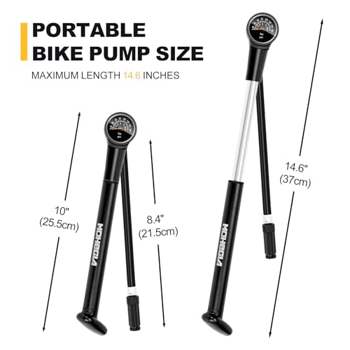 MOHEGIA Bike Frame Pump with Gauge: Protable Bicycle Pump 160 PSI - Fits Schrader & Presta Valve - Compact Mini & Durable Fast Inflation with Ball Pump Needles