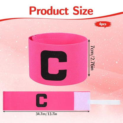 4 Pcs Captain Arm Bands for Soccer, Pink Soccer Captain Armbands, Adjustable Leader Armband for World Cup Party Favors Rugby, Football, Volleyball, Basketball, Sport Player