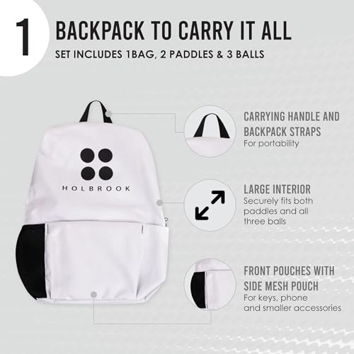 Holbrook's Rove 2: Pickleball Paddles Set of 2 Including 3 Outdoor Pickleball Balls, and Backpack to Carry it All | Fiberglass Paddle Surface for Any Skill Level