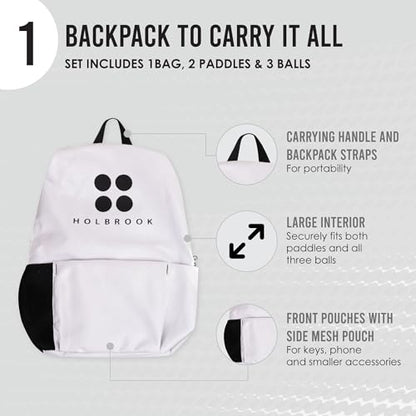 Holbrook's Rove 2: Pickleball Paddles Set of 2 Including 3 Outdoor Pickleball Balls, and Backpack to Carry it All | Fiberglass Paddle Surface for Any Skill Level