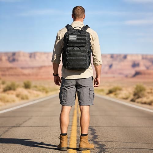 Wotony Military Tactical Backpack for Men Waterproof Daypack 3 Day Assault Pack Molle Bag with Water Bottle Holder - color: Python Black, size: 25L