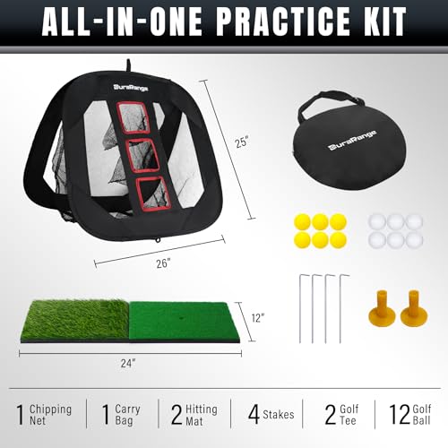 DURARANGE Pop-Up Golf Chipping Net - Ultimate Target Training Chip Aids for Precision & Distance, Outdoor | Indoor Practice, Golfer Gift - color: 1 Black Net+ 2 Mats+ 12 Balls + 6 Greeting Cards