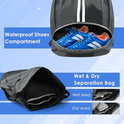 BROTOU Soccer Bags, Football Backpack, Volleyball Bag, Drawstring Backpack with Ball and Shoe Compartment, Football bags for Equipment Swim Gym Bag - color: Dark Gray