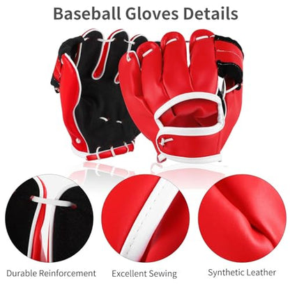Aodaer 2 Pack T Ball Sets Baseball Glove and Ball Set for Teenager Easy Catch, Yard Lawn Game, Baseball Play - Black and Red
