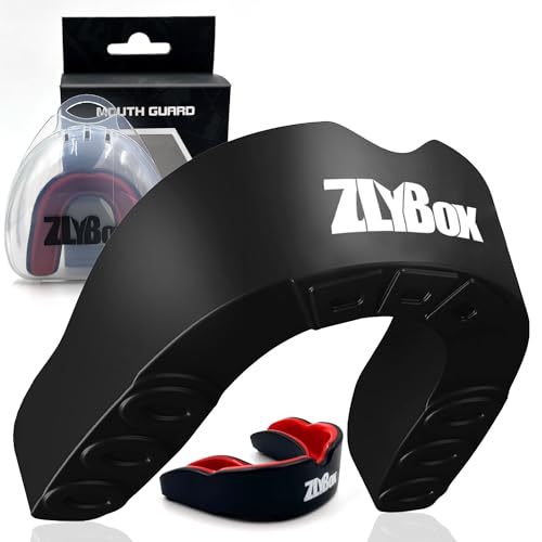 Dual-Layer Sports Mouth Guard for Adults & Youth with Case - Dental Protection for Boxing, Football, MMA, Hockey, Basketball, Lacrosse & All Contact Sports (Black red) - color: Black Red