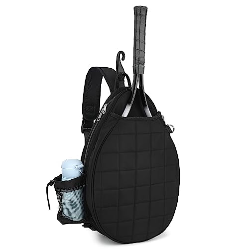 Rejolly Tennis Racket Sling Bag for Women Men Quilted Water Resistant Racquet Cover One Shoulder Crossbody Bag for 2 Tennis Rackets, Pickleball Paddles, Badminton Racquet - color: New Black