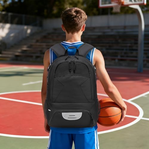 Basketball Backpack - Large Sports Equipment Bag with Ball Holder & Shoe Compartment for Basketball. (black) - color: Black