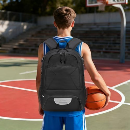 Basketball Backpack - Large Sports Equipment Bag with Ball Holder & Shoe Compartment for Basketball. (black) - color: Black