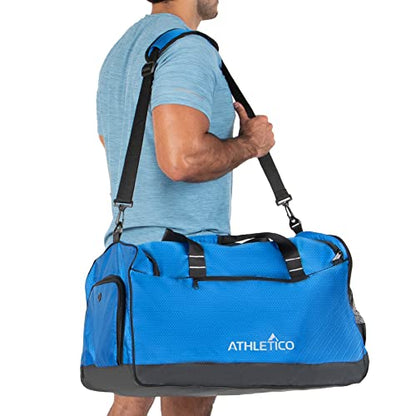 Athletico Sideline Soccer Duffle - Soccer Bag for Basketball, Volleyball & Football | Duffel Includes Separate Cleats Compartment For Men & Women (Blue)