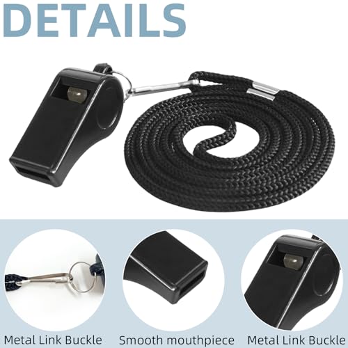 Whistle, 4 PCS Thick Plastic Sports Whistles with Lanyards, Coach Whistle, Loud Crisp Sound Whistle Great forTeachers Coaches Referees Officials and Family Emergencies(Black)