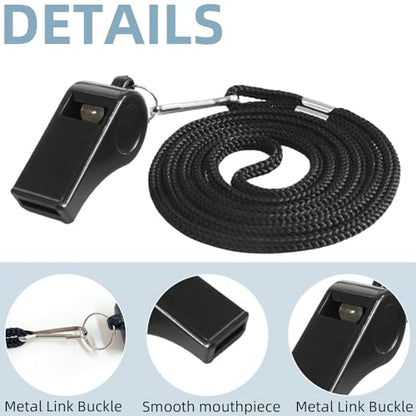 Whistle, 4 PCS Thick Plastic Sports Whistles with Lanyards, Coach Whistle, Loud Crisp Sound Whistle Great forTeachers Coaches Referees Officials and Family Emergencies(Black)