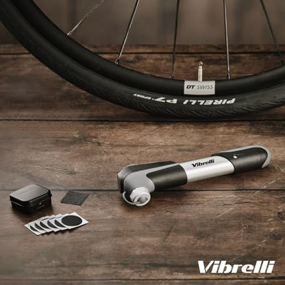Vibrelli Mini Bike Pump - Presta & Schrader Bicycle Pump - 120 PSI Tire Pump for Road & MTB - No Valve Changing Needed - size: Mini Pump