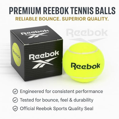 Reebok Tennis Balls for Cricket (Pack of 12) | Ideal for Tournament, Street & Gully Cricket | Durable Practice Balls for All Grounds