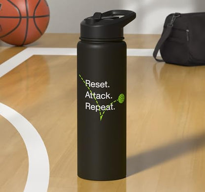 Reset Attack Repeat Competitive Pickleball Accessories Stainless Steel Insulated Water Bottle - color: Black