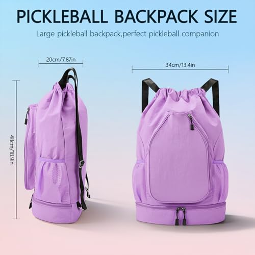 Pickleball Backpack for Women, Fit 2 to 4 Paddles, Pickleball Backpack with Shoe Compartment, Pickle Bag as Gifts for Beginner, Large Capacity Pickle Ball Bag with Paddle Cover Pocket - color: Purple
