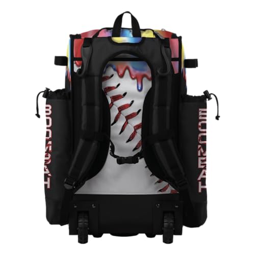 Boombah Superpack Hybrid Rolling Bat Bag - Wheeled & Backpack Version - Baseball Homerun Drip White/Black/Red