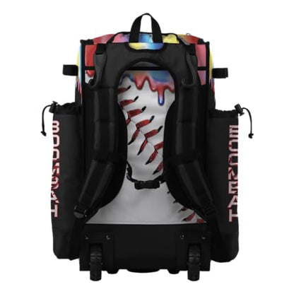 Boombah Superpack Hybrid Rolling Bat Bag - Wheeled & Backpack Version - Baseball Homerun Drip White/Black/Red