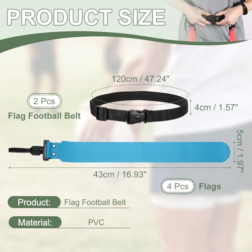 Flag Football, Adjustable Flag Football Belts with Belt and Flags Easy Tear Away - color: Sky Blue