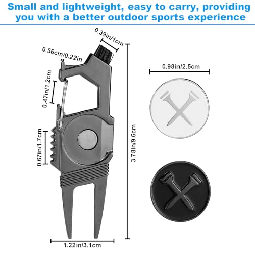 2pcs 7-in-1 Golf Divot Repair Tool and Ball Marker, Multifunctional Divot Tool Fixer with Brush & Thin Tines Groove Cleaner Golf Accessories for Men Golfers Gifts