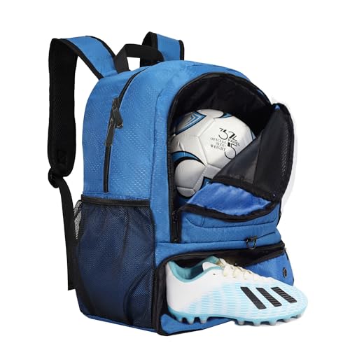 Soccer Bag, Basketball Backpack, Sports Equipment Bag with Shoes and Ball Compartment Holds Sneaks, Helmet, Basketball, Football, Vollyball, Gloves - color: Blue/Black