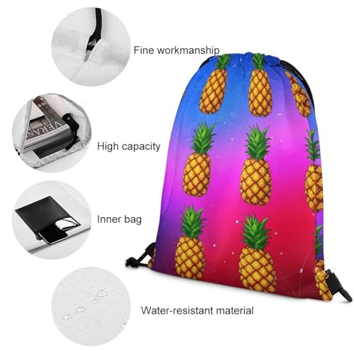 Gym Drawstring Bag Sports Sackpack Waterproof String Backpack with Shoe Compartment for Hiking Swimming Training, Trippy Upside Down Pineapple Bags - color: Picture (1012)