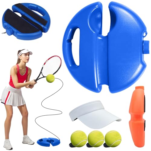 Tennis Ball Training Baseboard – Improve Your Skills & Perfect Your Swing, Solo Tennis Trainer Rebound Ball with 3 Balls, Tennis Practice Rebounder with Base for Beginner Adult Home - color: Blue
