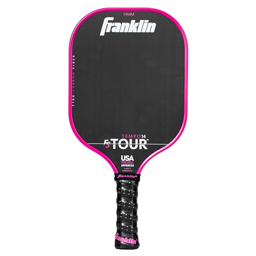 Franklin Sports Pro Pickleball Paddles - FS Tour Series Raw Carbon Fiber T700 - USA Pickleball Approved - Unibody Epoxy Resin Injected Edge - Dynasty + Tempo - 14mm/16mm Core - Gray, Blue + Pink - color: Pink, size: 14 mm, style: Tempo