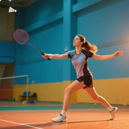 Badminton Rackets,Badminton Racket Set,Both Offensive and Defensive,Composite Carbon Ultra Light 82g Professional Training Racket,Including 2 Rackets,2 Shuttlecocks,and 1 Bag - color: 001B-red
