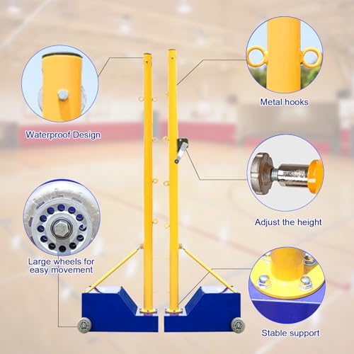 Volleyball Poles for Backyard,Heavy Duty Volleyball/Badminton Poles with Nets, Indoor Volleyball Nets with Poles with 4 Adjustable Heights,Portable Outdoor Badminton Poles for Adult Kids School