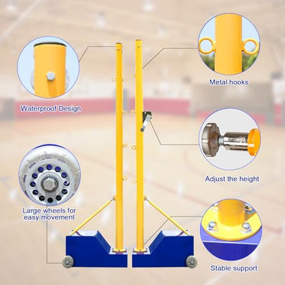Volleyball Poles for Backyard,Heavy Duty Volleyball/Badminton Poles with Nets, Indoor Volleyball Nets with Poles with 4 Adjustable Heights,Portable Outdoor Badminton Poles for Adult Kids School