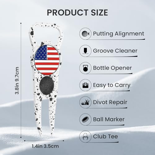 FINGER TEN Golf Divot Repair Tool and Ball Marker 7-in-1 Value 2 Pack, Premium Leather Grip Tools with Belt Clip, Club Tee, Club Groove Cleaner, Bottle Opener, Putting Alignment Guide - color: Dots