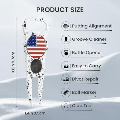 FINGER TEN Golf Divot Repair Tool and Ball Marker 7-in-1 Value 2 Pack, Premium Leather Grip Tools with Belt Clip, Club Tee, Club Groove Cleaner, Bottle Opener, Putting Alignment Guide - color: Dots