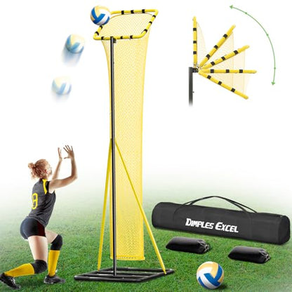 Dimples Excel 10.5 FT Adjustable Volleyball Setter Training Net with 3 Height Levels and 5 Ball Return Angles (70°–180°), Includes Volleyball, Pump, Carry Bag & Sandbags for Indoor/Outdoor Practice