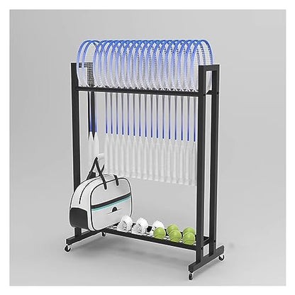 School/Gym/Training Ground Badminton/Tennis Racket Storage Organzier Holder Rack Freestanding, Rolling Mobile Sports Equipment Cart, Large Capacity