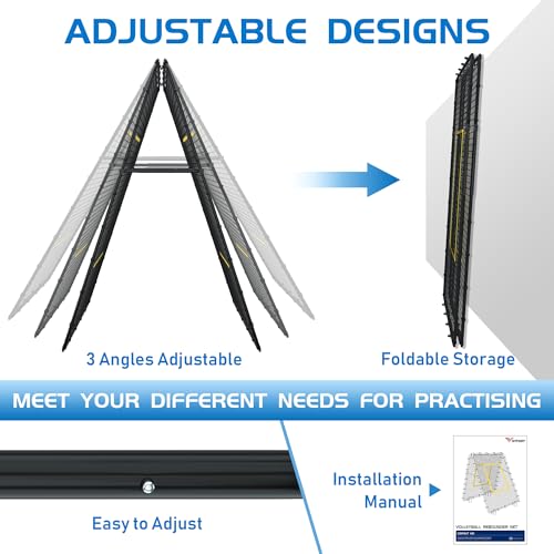 Double Sided Volleyball Rebounder Net, Adjustable Training Equipment Bounce Back Net Practice for Setting Spiking Bumping, Multi-Person Lacrosse, Baseball, Soccer Practicing - 7x4 Ft
