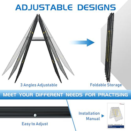 Double Sided Volleyball Rebounder Net, Adjustable Training Equipment Bounce Back Net Practice for Setting Spiking Bumping, Multi-Person Lacrosse, Baseball, Soccer Practicing - 7x4 Ft