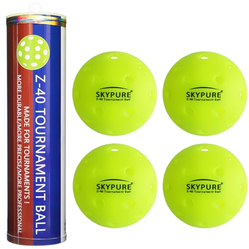 Z-40 Tournament Pickleball Ball, One-Pice molding，High-Visibility Bright Green, 40 Hole Textured Surface for Consistent Bounce, for All Skill Levels - style: 4 Count Tournament balls Yellow