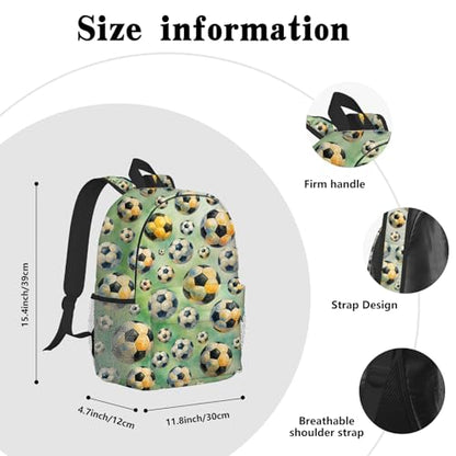 Soccer Backpack for Kids & Youth, 16 Inch Tennis-Themed School Bookbag, Lightweight Polyester Daypack with Front Zip Pocket, Side Bottle Pocket, Padded Adjustable Straps, Unisex - color: Soccer