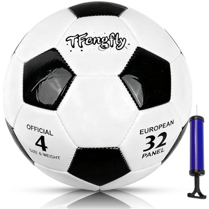 Soccer Ball Size 4 with Pump Needle Classic Thicker PU Tight Weaved Suitable for Youth Boy Girl League Game Trainning - color: White+Black