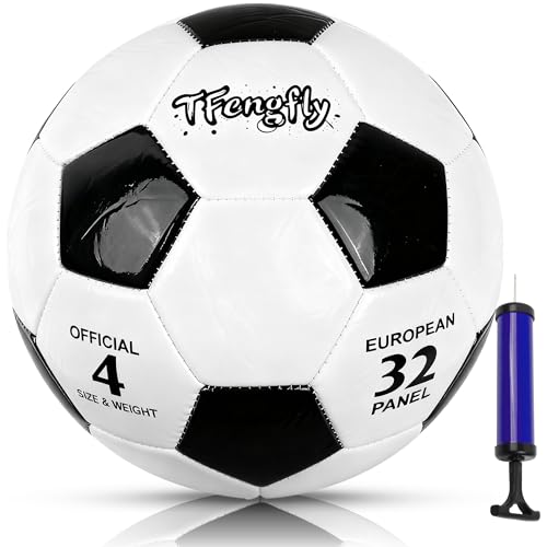 Soccer Ball Size 4 with Pump Needle Classic Thicker PU Tight Weaved Suitable for Youth Boy Girl League Game Trainning - color: White+Black