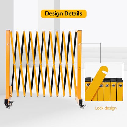 11FT Industrial Expandable Barricade Folding Security Gate with Wheels,Retractable Driveway Gate with Aluminum Fence(Yellow, 11FT) - color: Yellow, size: 11FT