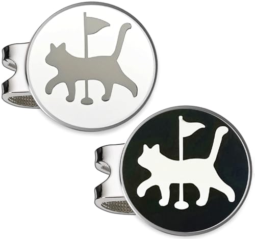 Adhere Golf Ball Markers Personlized Double Side Cute cat Logo Enamel with A Magnetic Hat Clips,A Premium Golf Gifts. - color: H-Walking Cat White+Black