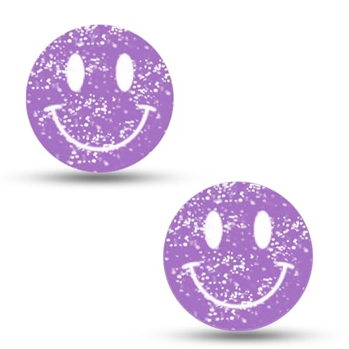 Tennis Racket Dampener - Glitter Smiley Face Designs - Vibration & Noise-Reducing Tennis Shock Absorber for Racquets - Secure, Easy-Install Accessories for Players of All Levels - style: Purple