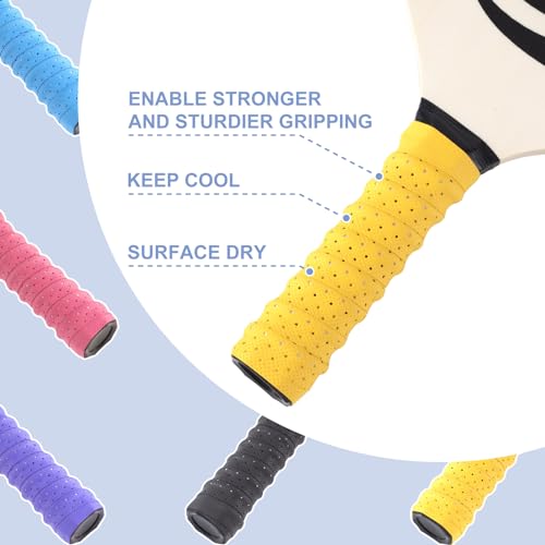 HINZIC 5 Pack Anti-Slip Perforated Pickleball Paddle Racket Grip Tape Handle Wrap for Pickle Ball Tennis Badminton Overgrip Racquet Moisture Wicking- Red & Blue & Black & Yellow & Purple
