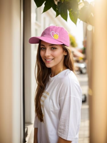 Pickleball Hat with Gift Box, Pickleball Gifts for Women Men, Adjustable Embroidered Heart Baseball Cap - color: Pink