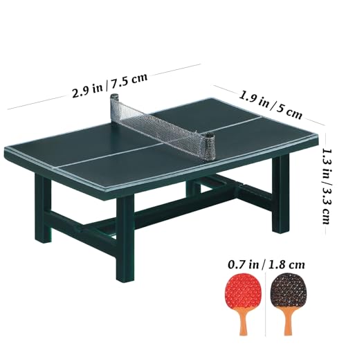 NUOBESTY Miniature Table Tennis Set for Dollhouse, Mini Ping Pong Table with 2 Rackets and Ball Doll House Sports Decor for Fairy Garden, Cake Topper, Photo Prop Scene, Collectors