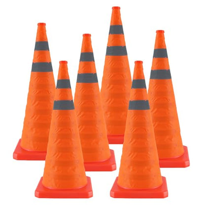 Jade Butterfly 28 Inch 6 Pack Collapsible Traffic Safety Cones, Orange Cones with Reflective Collar, Portable Multipurpose Traffic Cones for Parking Construction Driving Training Sports Practice - size: 28” - 6PACK