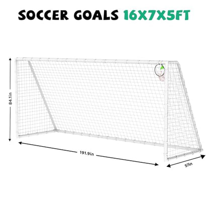 16x7 Portable Soccer Goal Heavy Duty Steel Frame for Backyard | Official 9v9 Youth Football Goals with High-Impact Net | Soccer Training Equipment for Kids, Teens & Family
