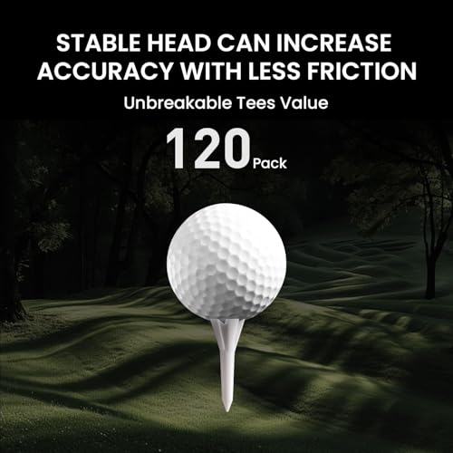 Amy Sport Golf Tees Plastic Unbreakable 1 1/2 Inch Value 120 Pack, Stable Short Tees with Side Spin Design for Less Friction & Par 3 Holes, Easy to Find for Driving Range
